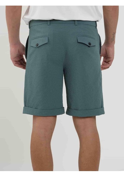 Dufy Yeşil Erkek Slim Fit Gofre Desenli Short - 104675-Yeşil