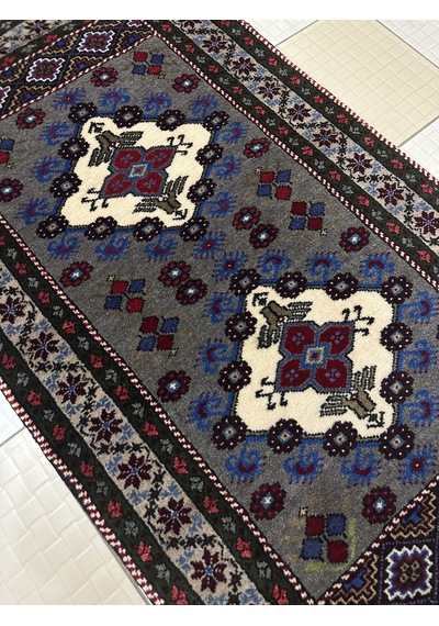 El Dokuma Gri Taşpınar Halısı Seccade 78x140 Yün Kök Boya Halı Gri