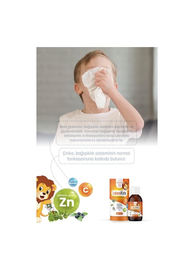 Labex Kids Çinko Kekik Beta Glukan Karamürver Çocuk Multivitamin Şurup 150 ML