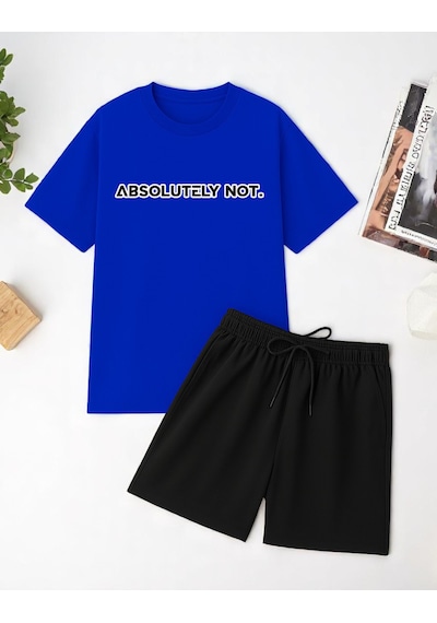 Uyguntarz Unisex Kesinlikle Hayır. Tasarım Basklı Tshirt Şort Takımı Mavi