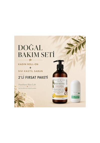 2 Li Set %100 Doğal Kastil Sıvı Sabun - Bergamot & Limon Kokulu Doğal Kadın Roll On Deodorant Koltuk Altı Kararmalarına Karşı Bakım, Ter Kokusu Önleyici, Alkolsüz, Vegan, Leke Bırakmaz 50 Ml