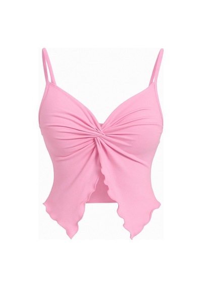 Wild Flower Pembe Ön Büküm İnce Askılı Alaçatı Crop Toz Pembe