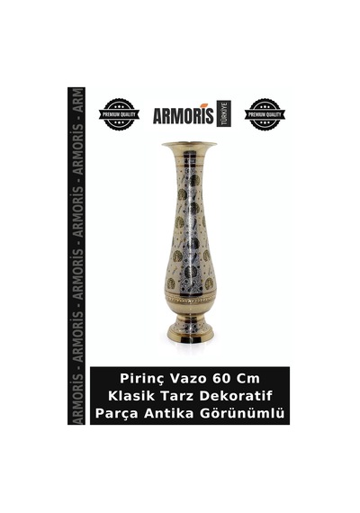 Pirinç Vazo 60 Cm Klasik Tarz Dekoratif Parça Antika Görünümlü Diğer