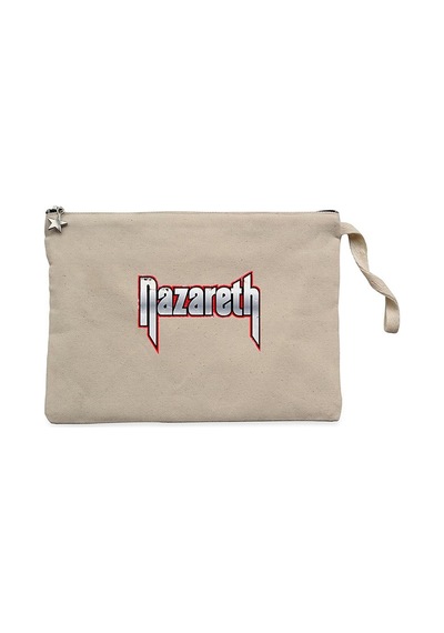 Nazareth Logo Red Krem Clutch Astarlı Cüzdan / El Çantası Krem