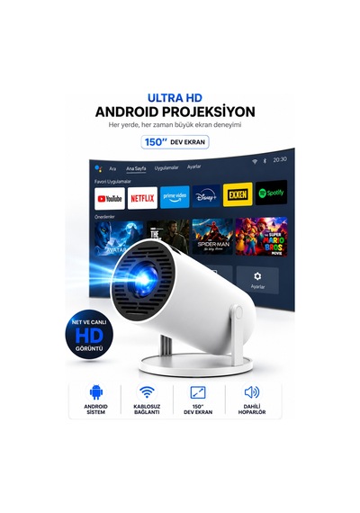 Hy300 Pro Taşınabilir Android Sinema Projeksiyon Wifi Destekli En Güncel Sürüm Akıllı Projektör Beya