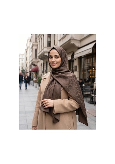 Nukra Jakarlı Pamuk Tesettür Şal Koza İpek Kahverengi 70 X 190 Cm
