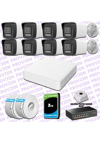 Provzen Hikvision 8 Ip 4mp Hibrit Colorvu Güvenlik Kamerası Seti Olay Anında Bildirim