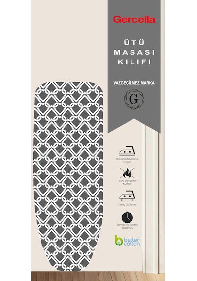 Gercella Lotus 54x140 M Size Ütü Masası Kılıfı Bezi Örtüsü Ütü Masası Ve Aksesuarı Yedek Parça Açık Gri
