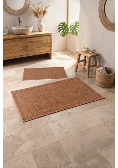 Cotton Box Aura Jakarlı Kaymaz Taban Pamuklu Paspas Seti Vine Coral 60x90+40x60