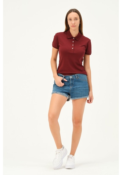 Msw Kadın Kısa Kollu Regular Fit Polo Yaka T-shirt Koyu Bordo