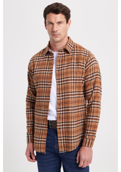 Tudors Erkek Slim Fit Dar Kesim Kareli Kışlık Oduncu Gömlek-42359 Kahverengi Tudors Erkek Slim Fit Dar Kesim Kareli Kışlık Oduncu Gömlek-42359 Kahverengi