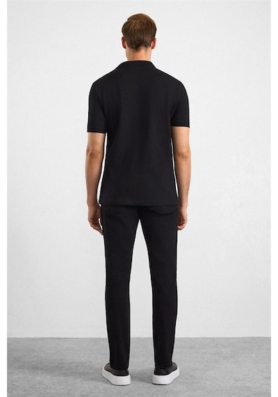 Süvari Siyah Slim Düz Baskısız Pike Düğmeli Polo Yaka Tişört Sts1014000019-s09
