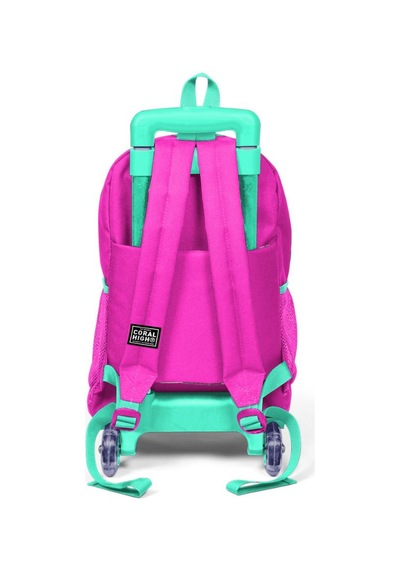 Coral High Kids Neon Pembe Dama Desenli Üç Bölmeli Işıklı Tekerlekli Çekçekli Okul Sırt Çantası 23901