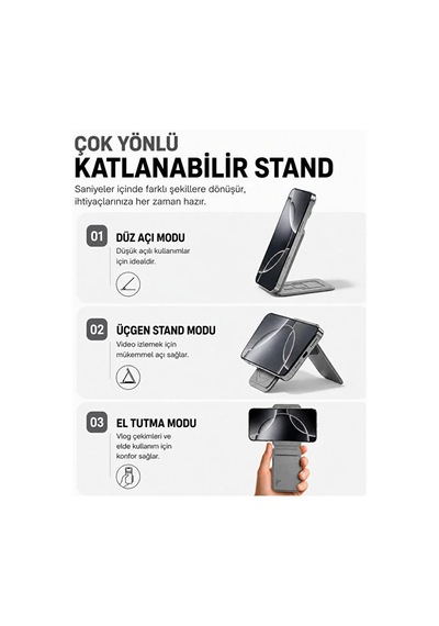 Magsafe Cüzdan Kartlık Güçlü Manyetik 360 Döner Standlı Telefon Kartlığı İphone Uyumlu Deri Cüzdan Gri-14911