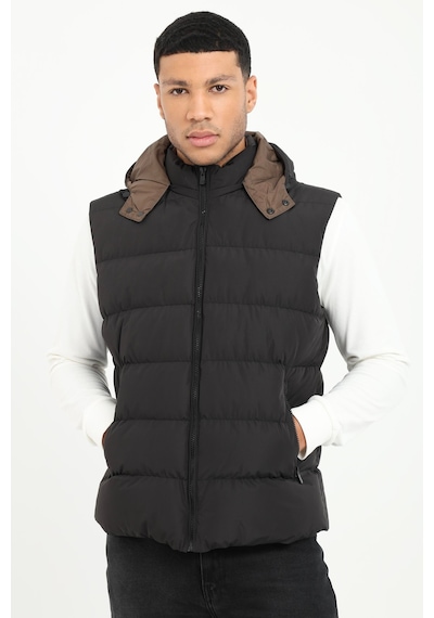 Dufy Erkek Slim Fit Kapüşonlu Siyah Yelek Mont-18153