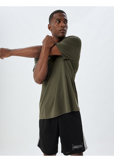 Koton Spor Tişört Basic Kısa Kollu Bisiklet Yaka Haki Çizgili 5wam10112nk Haki