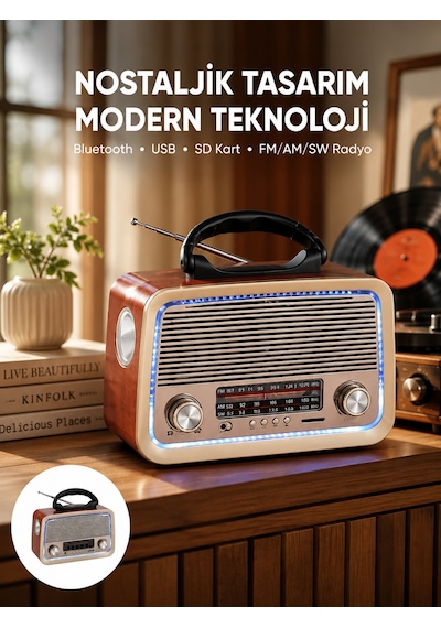 Nostalji Bluetooth Radyo Fm Am Sw Ahşap Eskitme Tasarım Yeni Nesil - Lisinya