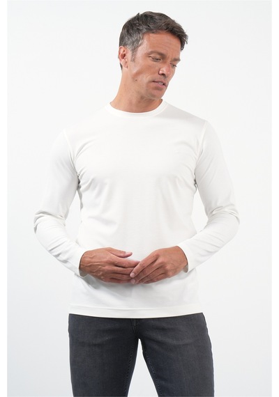 İmza Beyaz Bisiklet Yaka Uzun Kol Örme Standart Fit Esnek Sweatshirt 1013260150