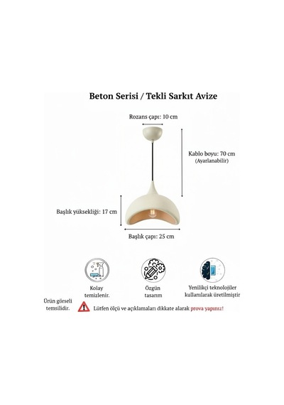İskandinav Tarz Beton Görünümlü Bohem Tekli Sarkıt Avize- Bej - Mutfak, Salon, Çocuk Odası, Hol Aydınlatması Bej