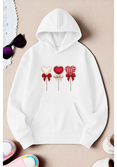 Uyguntarz Unisex Kalp Lolipop Detayli Baskılı Oversize Sweatshirt beyaz