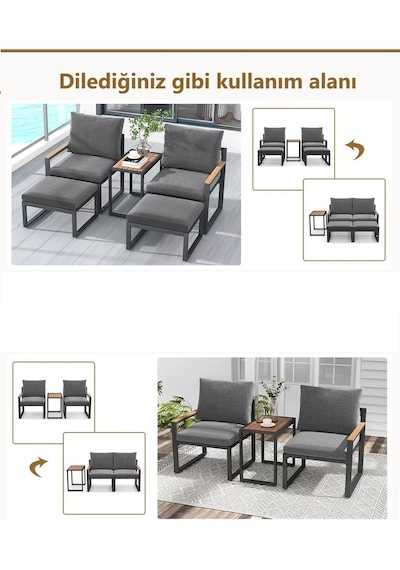 Kagu 5 Parça Metal Çerçeve Outdoor Multilounge Bahçe Balkon Mobilya,uzanma Koyu Gri