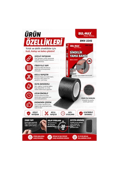 Sineklik Yama Bandı 50 Mm X 2 Metre Güçlü Yapışkanlı Sineklik Tamir Bandı Kes Yapıştır Fiber File On