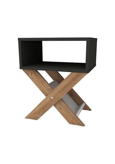 Enda Home X Ayaklı Dergilikli Başucu Komodin Yan Sehpa 33x43 Cm Çam & Antrasit
