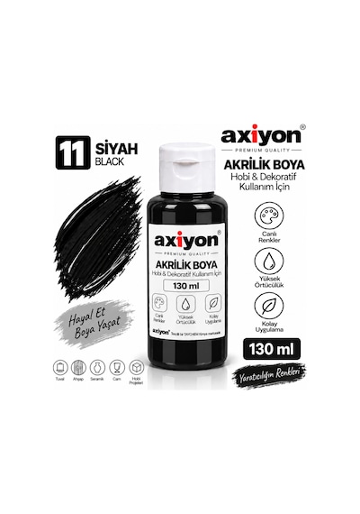 Axiyon Art Akrilik Boya 130 Ml Siyah 2'li Paket Su Bazlı Hobi Ve Dekoratif Boya