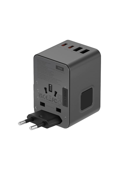 Energea Travelworld Universal Gan70 1 Adet 70w Type C 2 Adet 15w Type C Ve 2 Adet 15w Usb Çıkışlı Pd Hızlı Şarj Aleti - Siyah