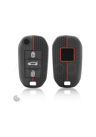 Peugeot 208 301 307 308 508 2008 3008 Partner Van Desenli Silikon Anahtar Kılıfı Kırmızı-siyah
