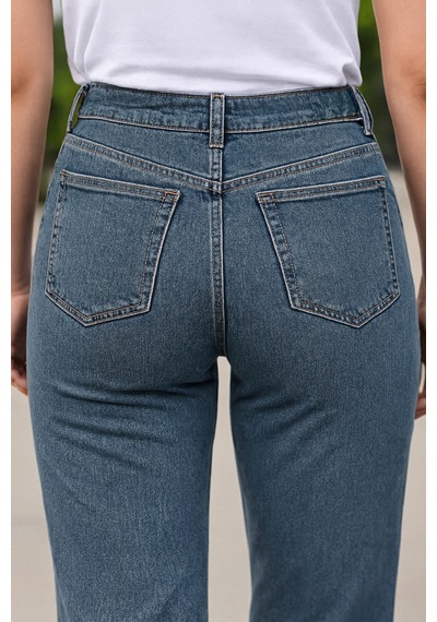 Cedy Denim Cedy Denım - Kadın Büyük Benden Boru Paça Yüksek Bel Regular Fit Likralı Pantolon C626 Mavi