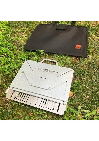Kamp Ayısı Grillogybox Katlanır Pratik Asansörlü Mangal, 2mm Çelik, Özel Çantalı Gri
