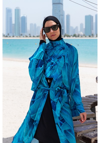 Remsa Mayo Remsa Tesettür Mayo Üzerine Tek Kaftan Kimono Pareo Rp014 Berrin Siyah