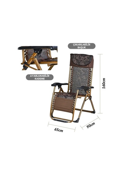 Bysay Sunset Katlanabilir Şezlong Kamp Sandalyesi, Alüminyum Çerçeve, Ayarlanabilir Pozisyonlu, Yatabilen, Kahve Ren Diğer