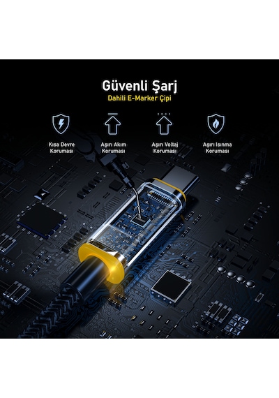 Aohi Magline PD 3.1140 W USB-C To USB-C Led Ekranlı Örgülü Süper Hızlı Şarj Data Kablosu 1.2 M