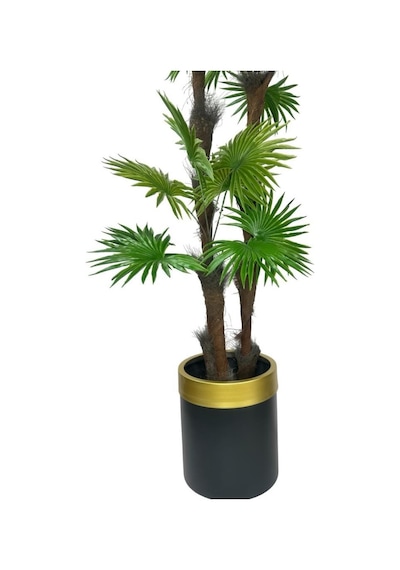 Yapay Ağaç Palmiye Fanpalm 3katlı 24yaprak Gold Kemerli Siyah Saksıda 165 65cm
