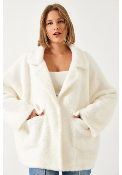 Shade Kadın Çift Cepli Oversize Peluş Mont 1611 60261097 - Ekru