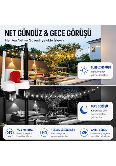 Uninet 8mp Çift Kameralı Döner Başlıklı Wifi Yönü Elle Ayarlanabilir Güvenlik Kamerası 10x Dijital Zoom Pır Insan Algılama Ve Siren