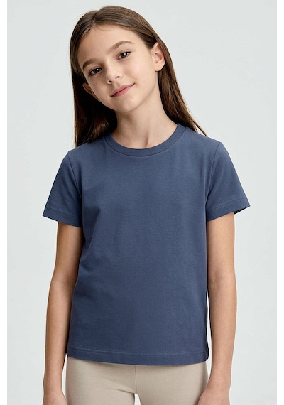 Standart Fit Basic O Yaka 3lü Paket Lacivert-bej-koyu Mavi Unisex Çocuk T-shirt - 11328 Lacivert - Beyaz