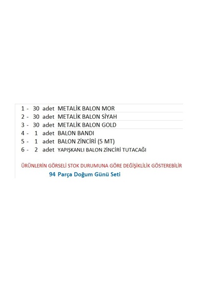 30 Adet Metalik Gold, 30 Adet Metalik Mor, 30 Adet Metalik Siyah Balon
