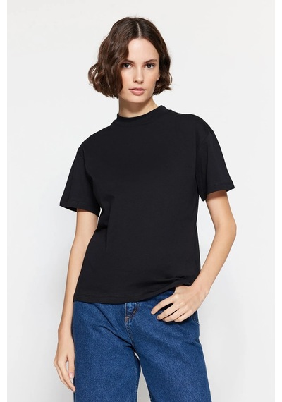 Fiolin Kadın Siyah Basic Örme T-shirt