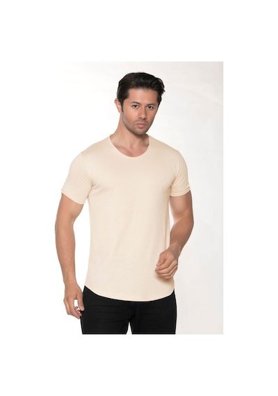 Black Horn Erkek Geniş Yaka %100 Pamuk Salaş T-shirt Bej