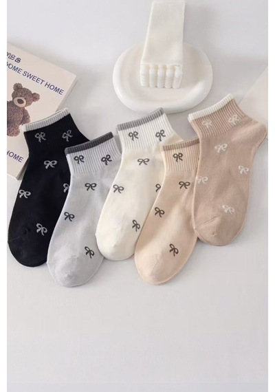 Hitit Socks Kadın 5 Çift Premium Kalite Mini Kurdale Desenli Sevimli Kısa Kolej Çorap Asorti