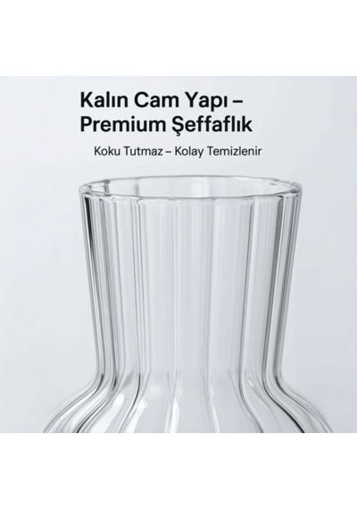 Minimal Borosilikat Cam Vazo, 500 Ml Ters Mantar Model Şeffaf