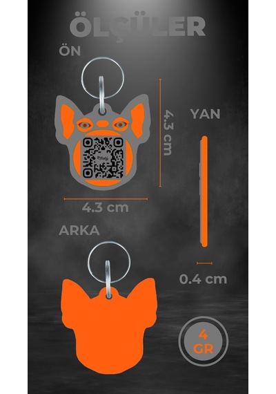 Petjoo 7.Hook Turuncu-Gri Qr'lı Köpek Künyesi