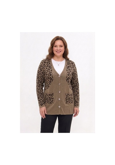 Onno Style Women Simli Leopar Desen Klasik Düğmeli Ceket Vizon