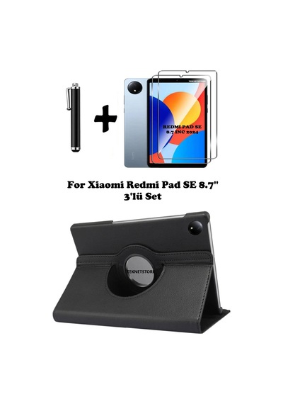 Xiaomi Redmi Pad Se 8.7 Inç Tablet Uyumlu Uyku Modlu 360 Döner Pu Deri Kılıf Seti Kılıf