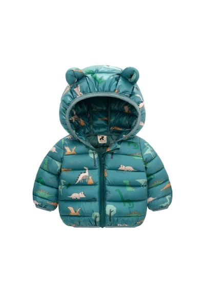 Yesil Dinazor Baskili Puffy Mont - Yesil Dino Pufudik Mont Yeşil
