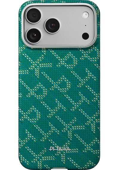 Apple Uyumlu iPhone 17 Pro  Kılıf M-safeli Aramid Fiber Pitaka Tactile Woven Monogram Seri Kapak Yeşil Yeşil
