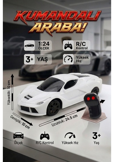Uzaktan Kumandalı Araba 1:24 Ölçek Yarı Fonksiyonlu İleri Geri Hareketli Oyuncak Spor Araba Beyaz Ferrari